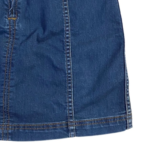 Free People Modern Femme Denim Stretch Mini Skirt Dark Blue Wash A-Line 2 FLAW - Picture 14 of 16